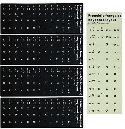 TBUQNZA 5 Stück Tastaturaufkleber, Französische Tastaturaufkleber, Enthält 1 fluoreszierenden französischen Tastaturaufkleber, Geeignet für Jede Standard-Tastatur,Laptop-Tastatur,Apple-Tastatur