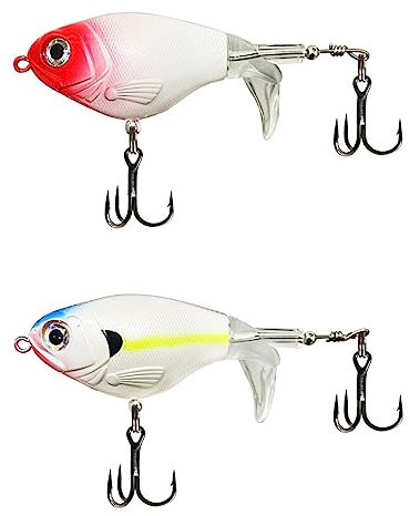 CRLLDPM 2 Stück Topwater Angelköder, Bass Bait Köder, Hardbait, Bionische Angelköder, Künstlicher Köder, Mit Haken und Propeller Tail, Floating Lure, Für Süßwasser, Salzwasser, Bass, Raubfisch
