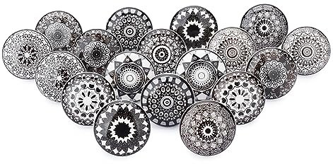 Ajuny Set of 20 Ceramic Knobs Printed Cupboard Door Drawers and Furniture Handle for Kitchen Bathroom Dresser Cabinets Pottery Decorative Glossy Finishing Pulls Knob