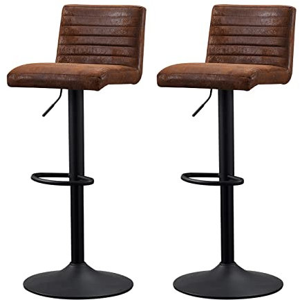 JaHECOME Kunstleder Barhocker 2er Set Barstuhl Bistrohocker mit Rückenlehne, gepolsterter Sitzfläche höhenverstellbar 360° drehbar für Bar, Küche, Bistro, Counter, Esszimmer und Café (2, PU Braun)