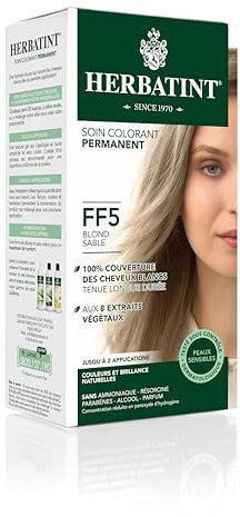 Herbatint Permanente Haarfarbe FF5 Sandblond – 150 ml, ohne Ammoniak, 100% Abdeckung von weißem Haar, dermatologisch getestet für empfindliche Haut, mit 8 Bio-Pflanzenextrakten