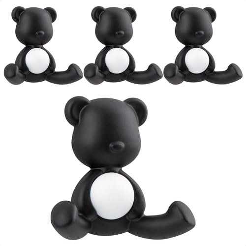 GUWINA Patere Murale Porte Manteau, 4 Crochet Mural Double Moderne Petit Ours, Patere Porte Manteau pour Entrée Chambre Salle De Bain, Crochets Muraux Crochet Porte Manteau Mural, Noir Mat