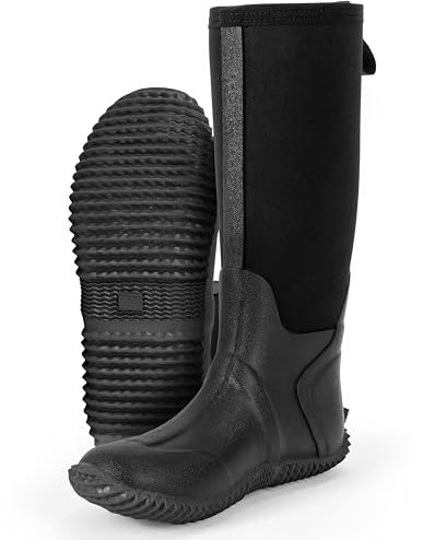 Ubon Stivali Gomma Donna Alti Impermeabili Scarpe da Pioggia Traspiranti Comode Stivaletti in Neoprene Antiscivoli Resistenti Stivali Giardini Caccia Lavoro Pesca Esterno Nero 39