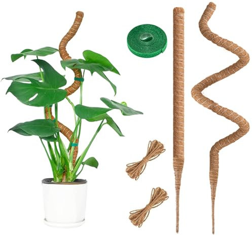2er Set Monstera Rankhilfe, 95cm Biegsamer Kokos Pflanzstab mit Zubehör, Kokosfaser Moosstab für Kletterpflanzen im Innenbereich