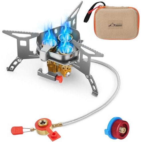 Réchaud de Camping, 6800W Résistant au Vent, Réchaud à Gaz de Camping avec Allumage Piézoélectrique, Adaptateur de Butane, Réchaud Portable et Pliable pour l'extérieur, Randonnée et Pique-nique