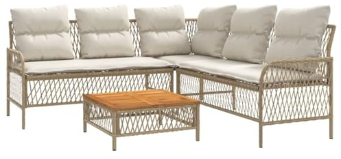 vidaXL Garten Sofa Garnitur 2-TLG., Gartenmöbel Set mit Kissen, Sitzgruppe für Garten Terrasse, Lounge Gartensofa L-Form, Beige Poly Rattan