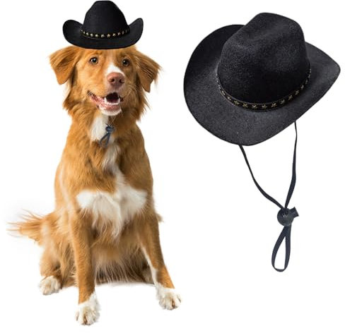 AWOCAN Cowboyhut für Hunde, Katzen, Cowboyhut, Mini-Cowboyhut für Hunde, Katzen, Urlaub, Halloween, Haustier-Party-Dekoration (schwarz, groß)