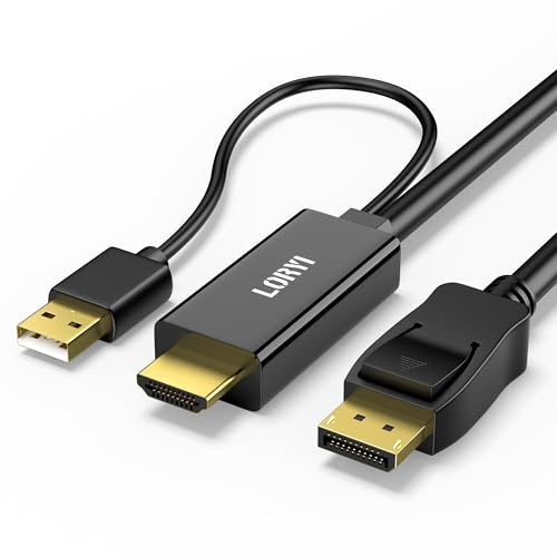 Loryi HDMI-auf-DisplayPort-Kabel, 2 m, 4K @ 60Hz, kompatibel mit Laptop, PS5, Xbox, PC-Grafikkarte, Monitor