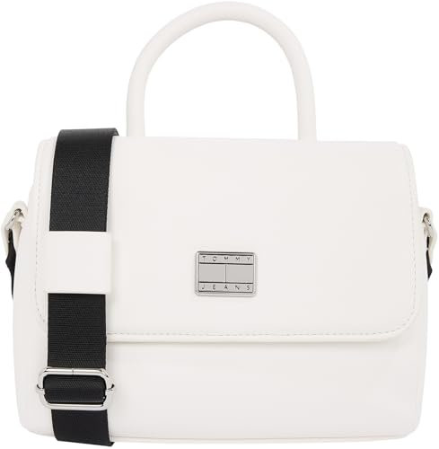 Tommy Jeans Damen Crossbody Bag Tasche American Cool Flap Breiter Tragegurt, Elfenbein (Ancient White), Einheitsgröße