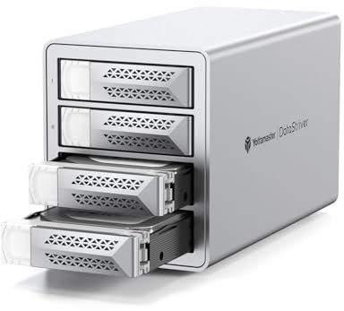 Yottamaster VN400C3 Baie Case per Disco Rigido, 10Gbps Daisy-Chain 4 Bay DAS, Alluminio USB C DAS Enclosure Supporto 88TB (4x22TB), Fino a 264TB per 2,5“ e 3,5” HDD/SSD SATA (Senza Disco)