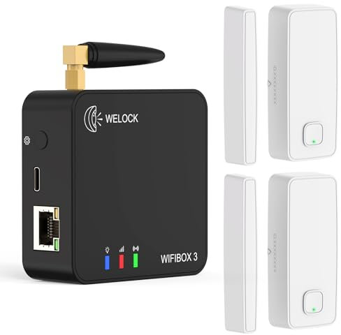 WELOCK WIFIBOX3 + 2 Türsensor Set, Türsensor mit Fernmeldung (Tür offen, Tür geschlossen), Zubehör für elektronische Türschlösser
