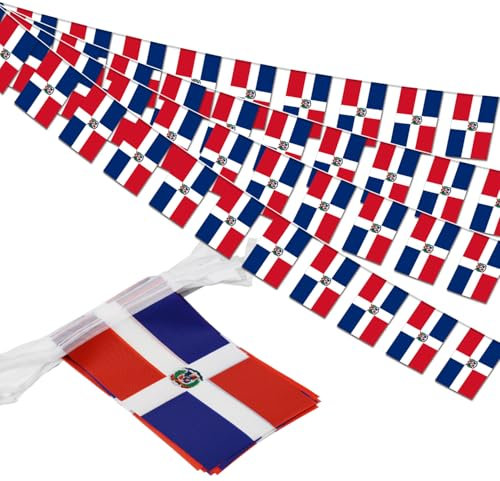 Dominica String Flag Wimpel Banner - 38 Flaggen, 42 Fuß Kleine Mini Dominikanische Flaggen Wimpelkette Banner für Landdekoration, Schule, Party, Sportveranstaltungen