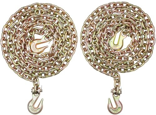 VEVOR Catena di traino con ganci a forcella Confezione da 2 catene di trasporto G80 8 mm x 316 cm, carico catena per tronchi 2,22 tonnellate, per il fissaggio di attrezzature per carro attrezzi