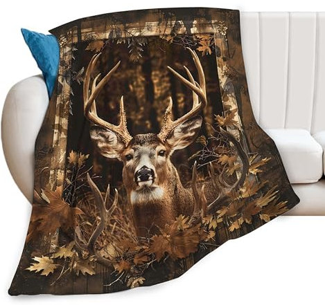 Country Deer Decke, Hirsch, Elch, Dekor, Überwurf, Decke, Geschenke für Mädchen, Jungen, Hirsch, Winter, Couch, Bettwäsche, super warm, weich, Plüsch, leicht, Fleece-Flanelldecke für Kinder,