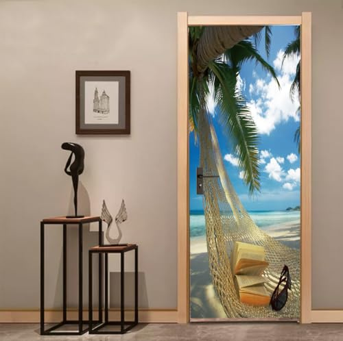 FLFK 3D Türtapete Selbstklebend TürPoster 85x215cm-Entspannt Strand Landschaft Türaufkleber Abziehen und Aufkleben Mauer Aufkleber Zuhause Dekor(2 Stk/Set)