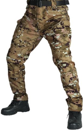 WINKEEY Pantalon Tactique Homme Pantalon de Travail Militaire Randonnée Imperméable Coupe-Vent 8 Poches, Camouflage XXL