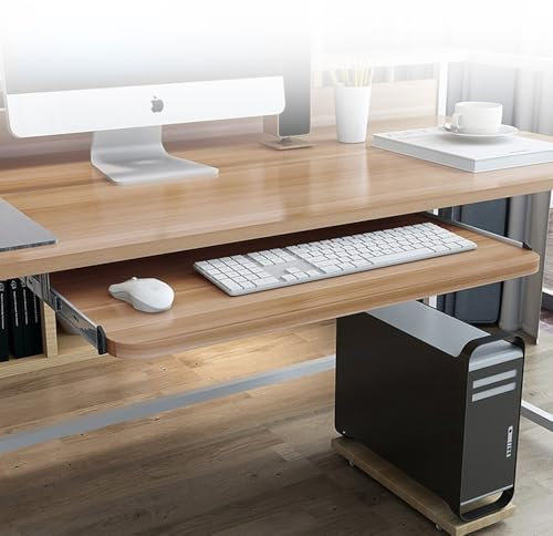 IMUNKT Wood Keyboard Tray Under Desk 21 24 28 Pull Out Sliding Keyboard Drawer, Computer Keyboard Storage With Slide Rails, Ergonomic(Walnut,28-70cm)