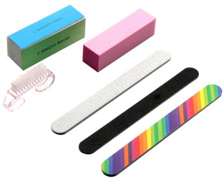 IWOWHERO 6piezas Limas Uñas Dobles y Bloques Pulidores Para Manicura Profesional Incluye Esponja y Cepillo Herramientas Para Uñas Naturales y Postizas Salón y Hogar