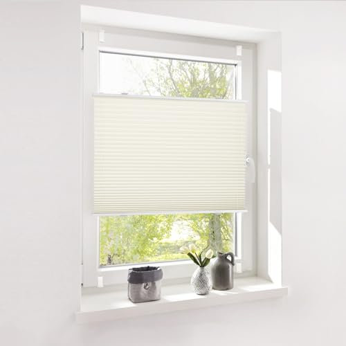 Deswell Plissee ohne Bohren Klemmfix Beige B80 x H100 cm Plisseerollo Sonnenschutz und Sichtschutz Jalousien Easyfix Plissees Lichtdurchlässig Rollo für Fenster & Tür