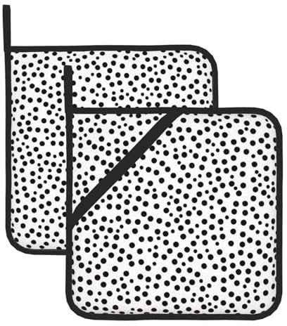 Topflappen mit schwarz-weißen Punkten, 2er-Set, zum Kochen, Backen, Grillen, große Untersetzer, hitzebeständig/rutschfeste Hot Pads