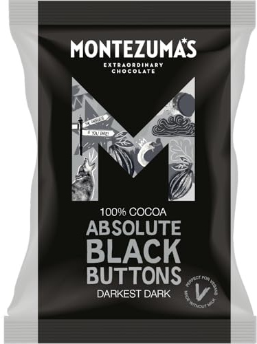 Montezuma's Absolute Black, 100% Cocoa, Darkest Dark Buttons, Gluten Free & Naturally Vegan, 120g Bag