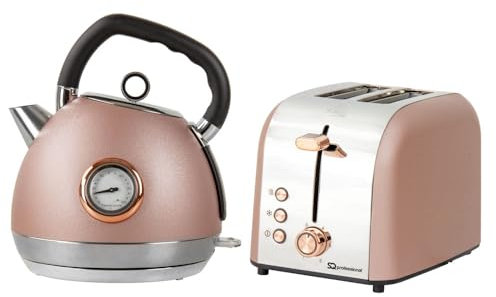 Bargain Shack Stainless Steel 2200W 1.8L Rapid Boil Electric Kettle & 2 Slice Wide Slot Toaster 900W with 6 Browning Controls 2Pcs Matching Kitchen Sets (Pink)