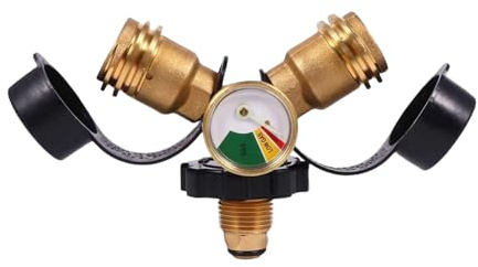 Divisore Tubo Propano A Due Vie - Divisore A Gas con Rubinetto di Arresto Doppio Ingresso, per Tubo di Precisione per Fornelli Bruciatori Barbecue Campeggio