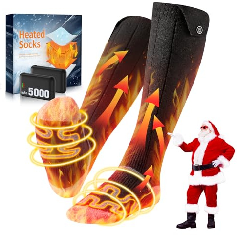 VIWKO 2026 Upgraded Beheizbare Socken, 5000mAh*2 Wiederaufladbare Heizsocken, 3 Temperaturen mit 360° Heizung Beheizte Socken, Waschbare Batterie Beheizbare Socken Damen Herren für Ski Jagen Wandern M