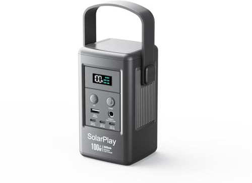 SolarPlay Batterie externe portable Q100, 2500 mAh, alimentation portable 92,5 Wh, 3 ports USB-C et 1 port USB-A, entrée solaire 50 W, batterie externe pour ordinateur portable, camping