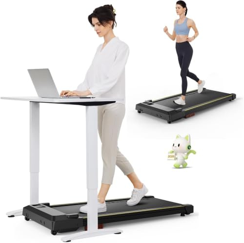 UREVO Tapis Roulant Intelligente con APP, Tapirulan Elettrico Sotto la Scrivania, Silenzioso e Ultrasottile 12cm, Carico 120kg, Doppio Assorbimento Urti, Walking Pad Salvaspazio per Casa/Ufficio