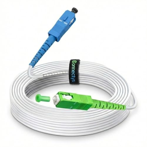 CONNECTYS Rallonge Câble Fibre Optique FREE – SC/APC vers SC/UPC Blindé Premium – Compatible Toutes Freebox (Pop, Pop S, Ultra, Ultra Essentiel, Révolution, Delta) – Blanc – 20M