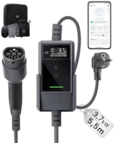 dé Cargador Coche Electrico App 3,7kW 5,5m, 6-16A Ajustable, Monofásico