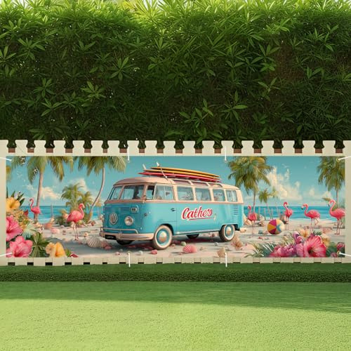 CRYSLOVE Großer Festivals Banner,300 x 90 CM Banner für Balkon,Indoor & Outdoor Dekoration Banner,Für Geburtstag,Ostern,Valentinstag,St. Patrick's Day (campervan blau)