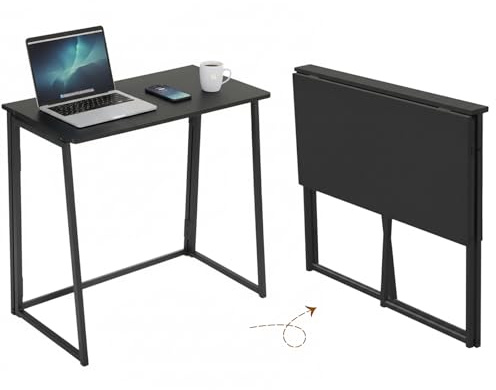 Songvas Klappbarer Schreibtisch 80x40 cm, platzsparender Computertisch,15 mm Spanplatte & schwarzem Stahlrohrgestell, Faltbarer Tisch für Homeoffice, Küche & Studenten(Ebenholz Schwarz)