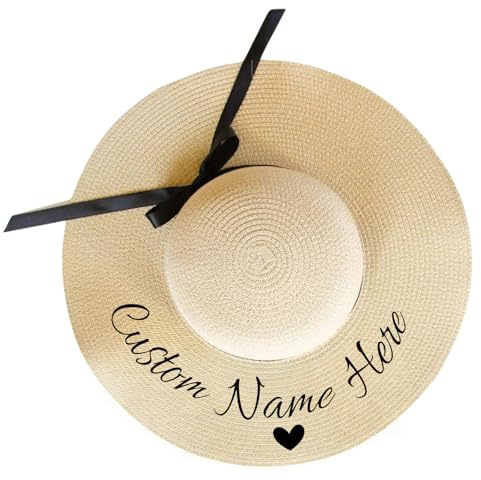 Sombrero de Paja Personalizado con Nombre, Sombrero de Playa Personalizado, Sombrero de Paja Plegable de ala Ancha para Verano Playa Viaje De Despedida De Soltera