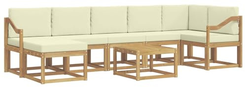vidaXL Outdoor-Sofagarnitur mit Kissen 8 pcs Weiß und Creme Polyester, Modernes Garten-Sofa-Set, Flexible Sitzgelegenheiten, Akazienholz, Lounge für Poolbereich, schnell zusammengebaut