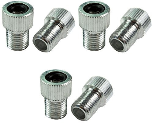 Charmate 6X Fahrrad Color Alu Ventiladapter Silber - DV SV Dunlop/Französisches Ventil auf KFZ Autoventil AV - mit Dichtring