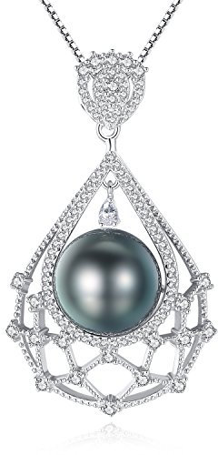 VIKI LYNN Tahiti Perlenkette Damen Sterling Silber 925 mit 10-11 mm Tahiti Perlen Anhaenger Schwarz