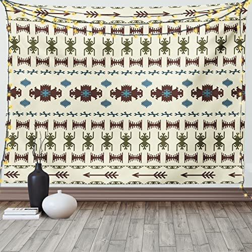 ABAKUHAUS Ethnisch Wandteppich, Aztec India aus Weiches Mikrofaser Stoff Waschbar ohne Verblassen Digitaldruck, 150 x 110 cm, Beige Braun