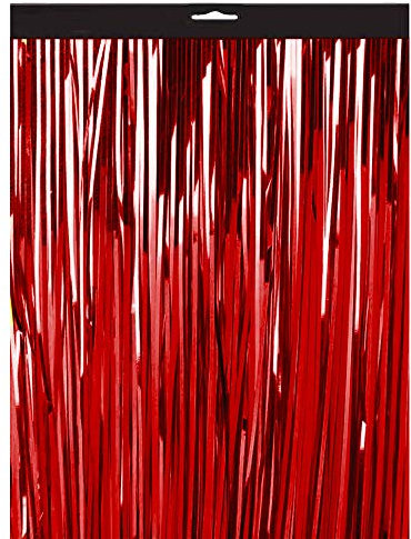 Lametta Vorhang - 200x100cm Fransen aus Folie Deko für Party zu Musik Torte Banner Hochzeit Party Girlande Gardine Wimpel Hoch Dekoration Haustür Hintergrund Türvorhang Fotowand Geburtstag- Rot