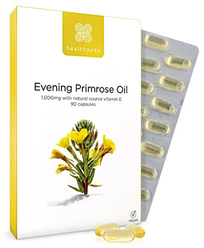 Healthspan Nachtkerzenöl | 1.000 mg Dosierung | unterstützt die Frauengesundheit & das hormonelle Gleichgewicht | reichhaltige Quelle an Omega-6-Fettsäuren | mit Vitamin E | Vegan | 90 Kapsel