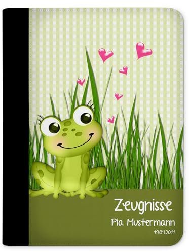 CreaDesign Customize A4 Zeugnismappe für Kinder - 26.7 x 32.7 x 1 cm, erweiterbar auf bis zu 20 Fächer, Sichtbuch ohne Klarsichthüllen, Frosch Gras Design, Dokumentenmappe für Schüler