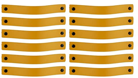 Brute Strength Poignées meuble cuir 20 x 2,5 cm Jaune ocre 12 pièces | Poignées de meuble et tirettes en cuir pleine fleur pour placard, tiroir et commode; vis courtes et longues incluses