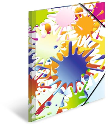 HERMA Sammelmappen A4 Farbkleckse Set, 3 Stück, Kinder Eckspanner-Mappen aus Pappe mit Kunst Motiv, Gummizug, Innenklappen und Innendruck für Jungen und Mädchen