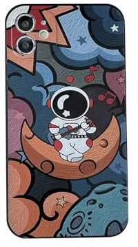 Yonds Queen für iPhone 12 mini Niedliches Hülle, Cool Cartoon Astronaut Space Planet Mond Design Stilvoll Stoßstange weiches TPU rutschfeste Stoßfeste Schutzhülle (iPhone 12 mini, Mond)