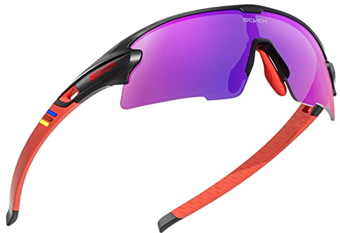 SCVCN Radfahrerbrille Polarisierte Sport Sonnenbrille mit 3 Austauschbaren Gläsern für Männer Frauen Laufen Golf Wandern Volleyball Tennis Autofahren Angeln Softball Bergsteigen S2