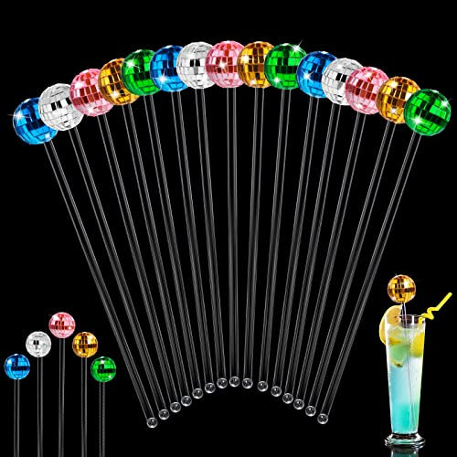 15 PCS Disco Balls Drink Stirrers, 5 Colors Mirror Ball Cocktail Stirrers Plastic Round Top Swizzle Sticks Coffee Beverage Stirrers for Disco Party, Birthday, Wedding, Bar, Coffee Shop by MYCreator