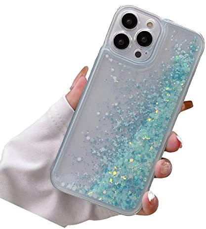 Rnrieyta Leuchtend Luminous Fließende Flüssigkeit Hülle für iPhone 14,Fluoreszierend Licht im Dunkeln Handytasche Glitzer Treibsand Durchsichtig Flüssig Bumper