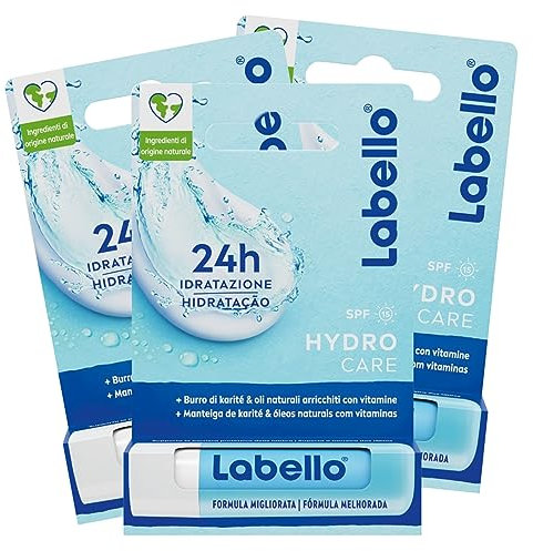 Labello Hydro Care Feuchtigkeitsspendende Lippenbalsam mit Aloe Vera und natürlichen Ölen Nährstoffe SPF 15 Sonnenschutz - 3 Sticks