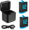 2er Pack Ersatzakkus mit Ladegerät für GoPro 12/11/10/9, 3-Kanal Akku-Ladebox mit 2 wiederaufladbaren Lithium-Ionen-Akkus+Typ C Kabel für GoPro Hero 11 10 9 Schwarz